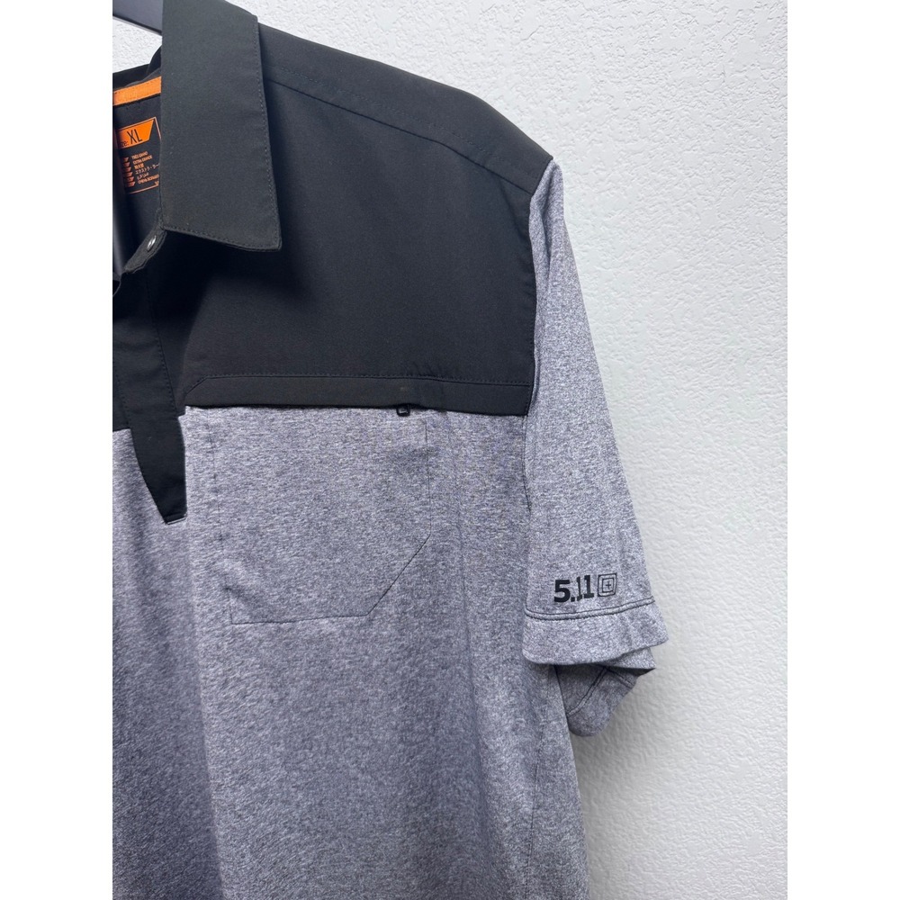 5.11 Tactical Mens XL Grey Black Colorblock Short Sleeve Snap Polo Shirt - Picture 2 of 11